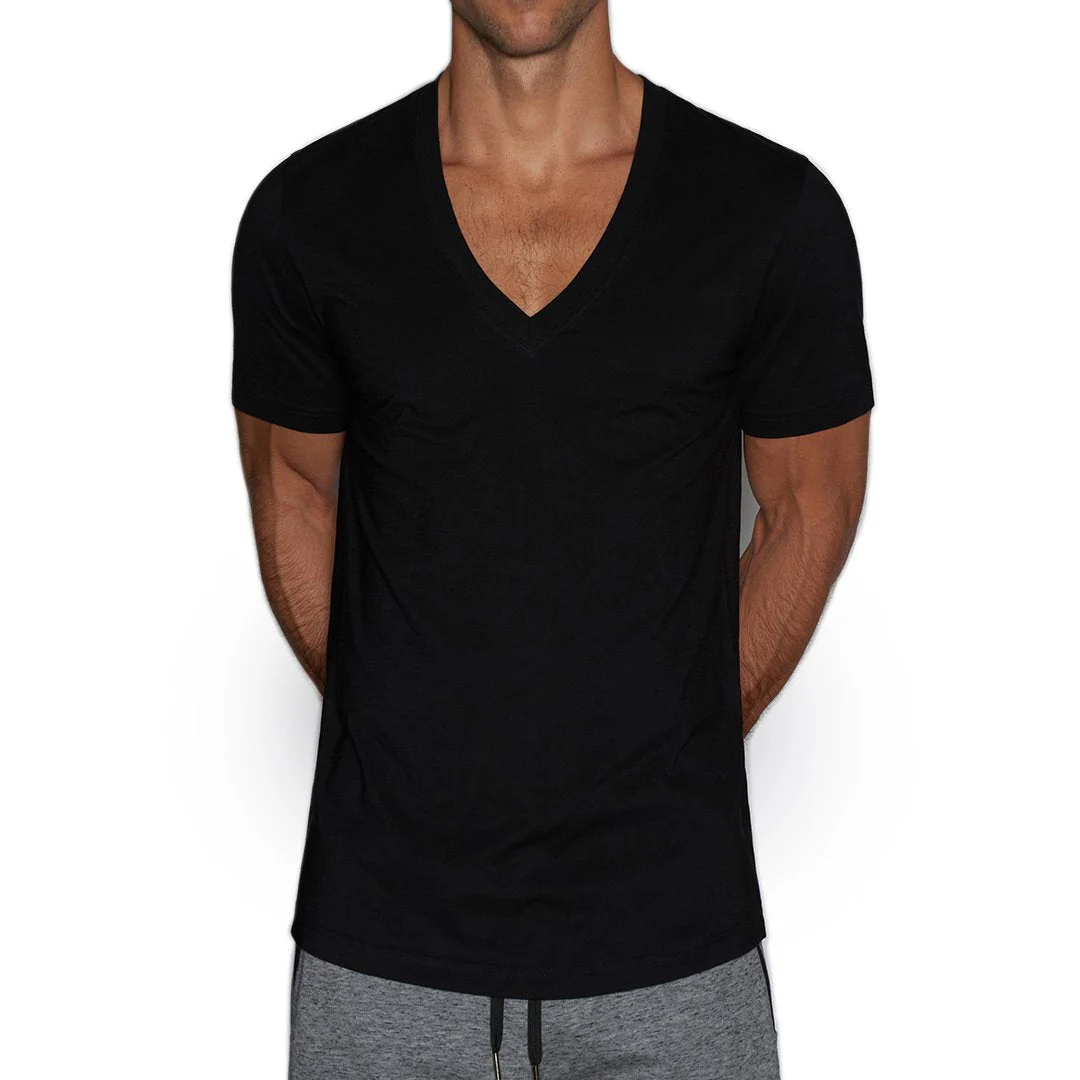 Perfect Pima Relaxed Deep V-Neck T-Shirt Black - Image 2