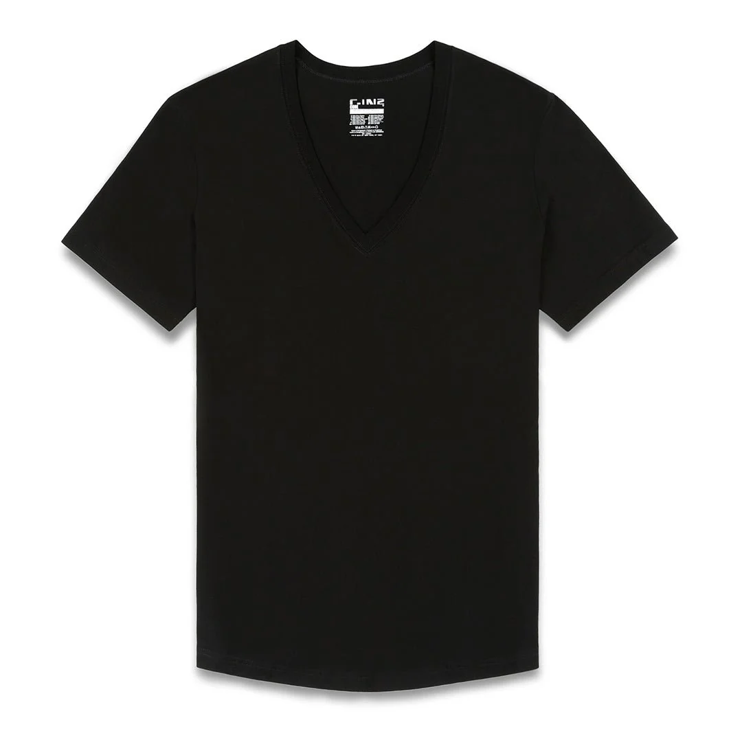Perfect Pima Relaxed Deep V-Neck T-Shirt Black - Image 4