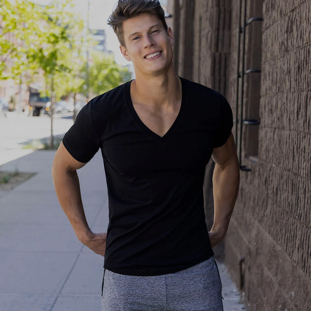 Perfect Pima Relaxed Deep V-Neck T-Shirt Black - Image 5