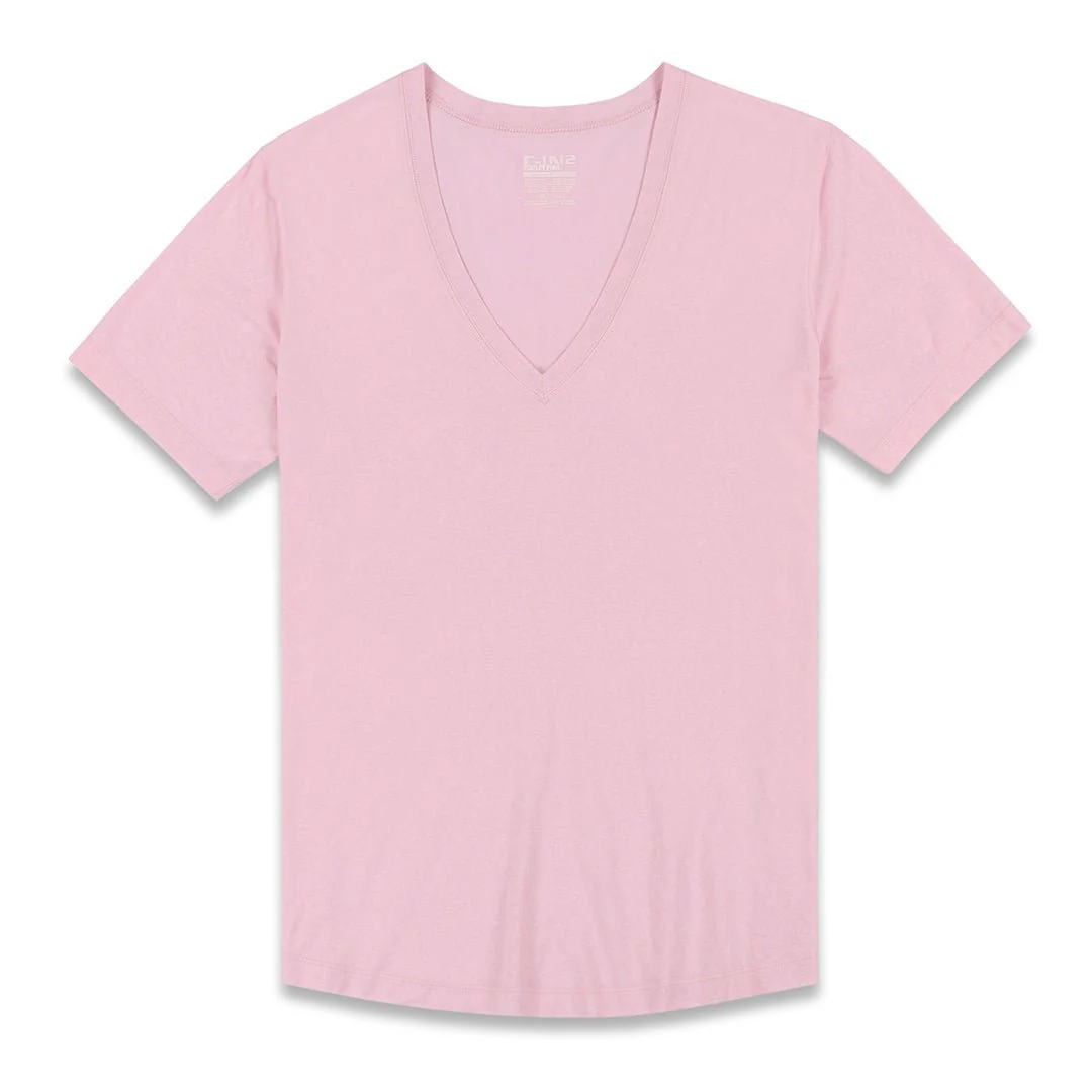 Perfect Pima Relaxed Deep V-Neck T-Shirt Pino Pink - Image 3