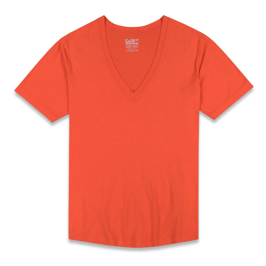 Perfect Pima Relaxed Deep V-Neck T-Shirt Rylee Red - Image 3