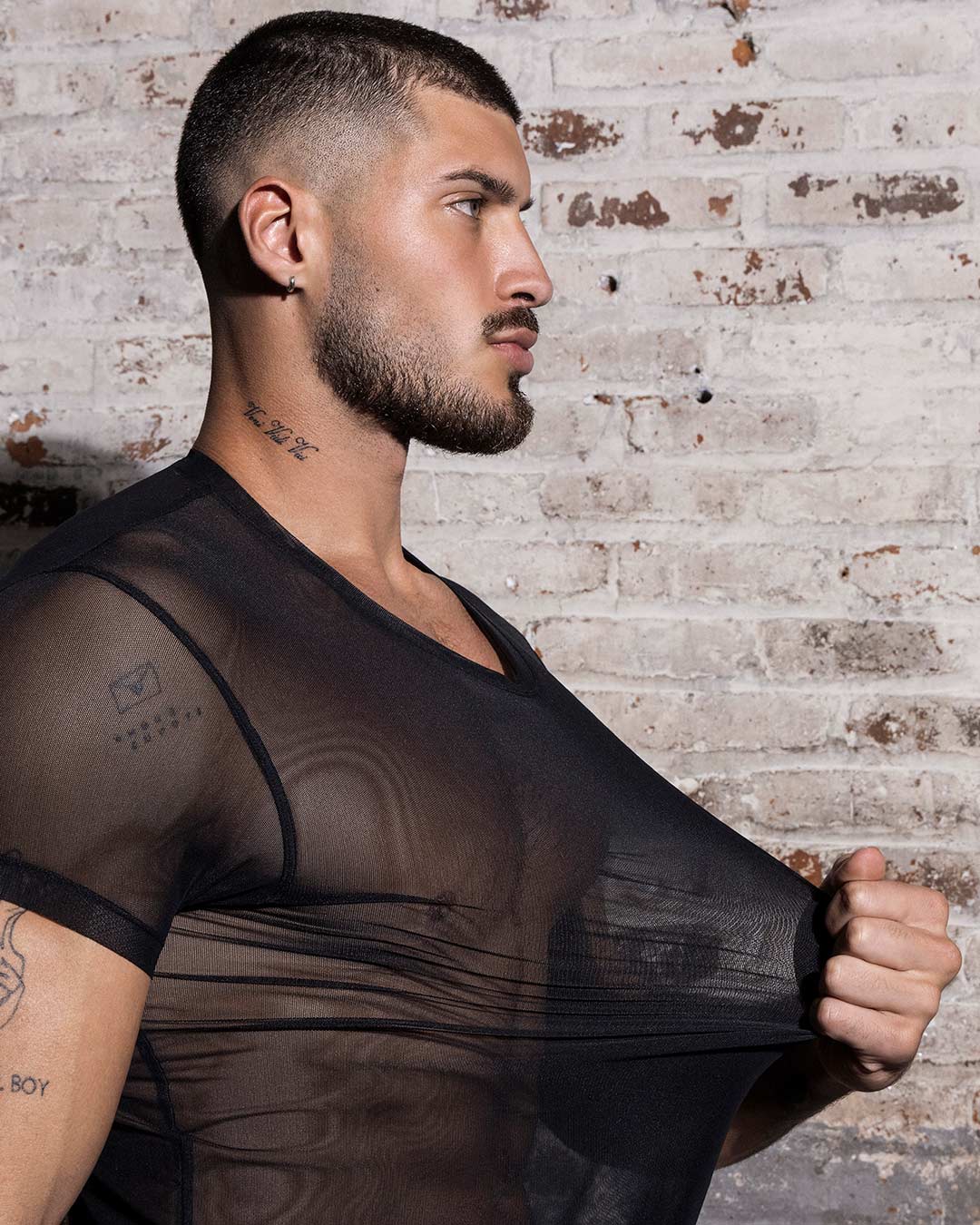 Sheer Crew Neck T-Shirt Black - Image 6